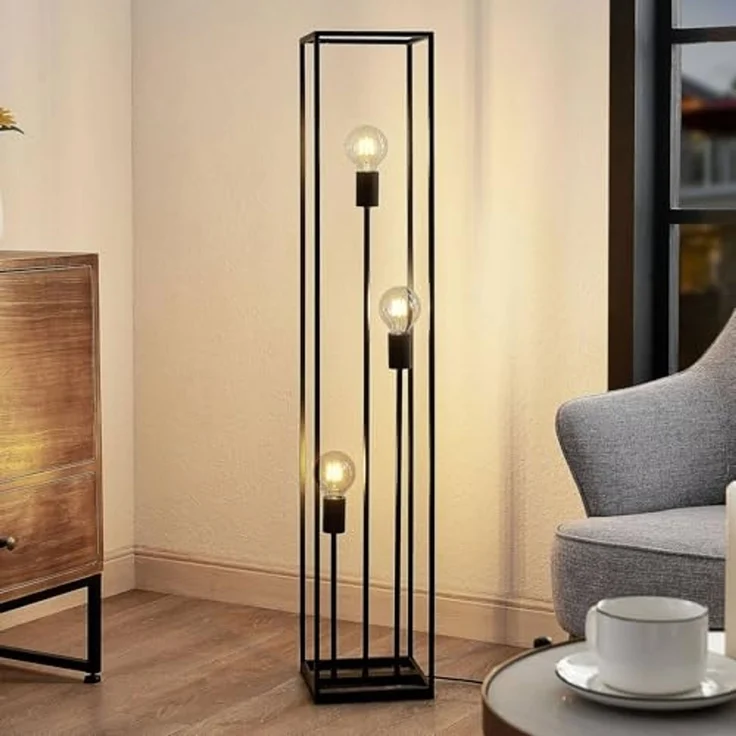 Lindby Stehlampe Krisha, Metall, Schwarz IP20, 3 x 60 W – Bild 2