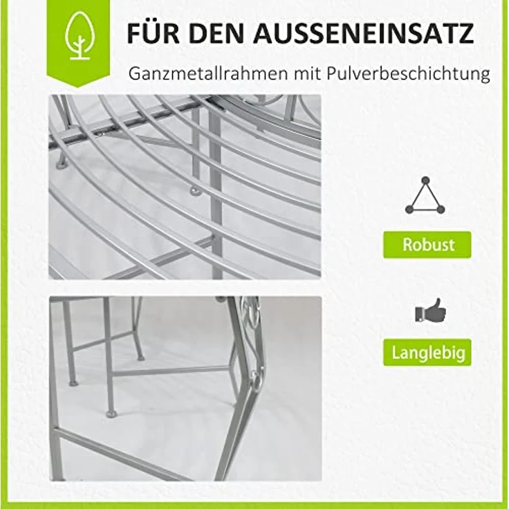 Outsunny Baumbank Rundbank 360° Gartenbank aus Metall, Ø160 cm, mit stabilen 4 Sitzplatten und 8 Stützbeinen, max. Belastbarkeit 450 kg – Bild 5