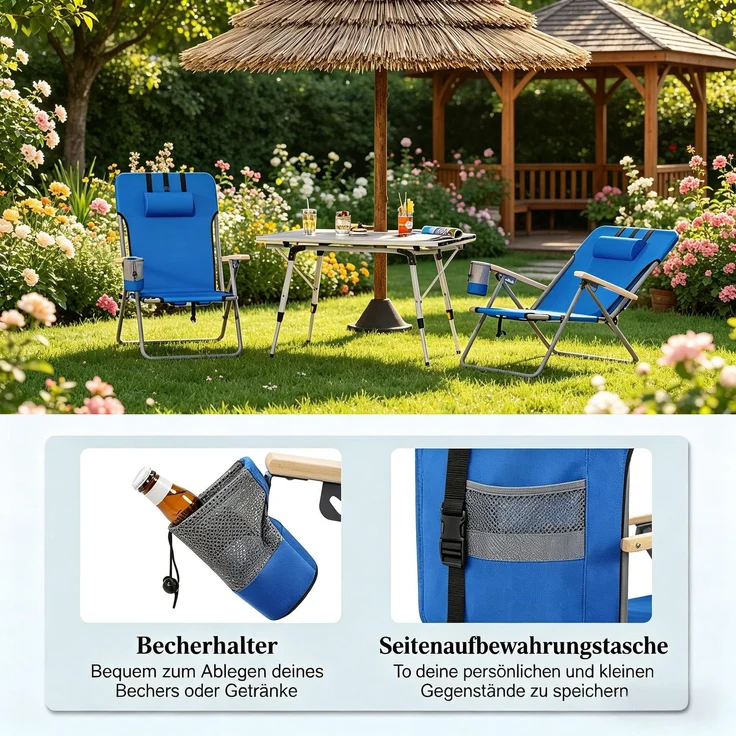 Stuhl 77.5x66x56 cm, klappbar, 4-fach verstellbar, blau, 1 Stück – Bild 5