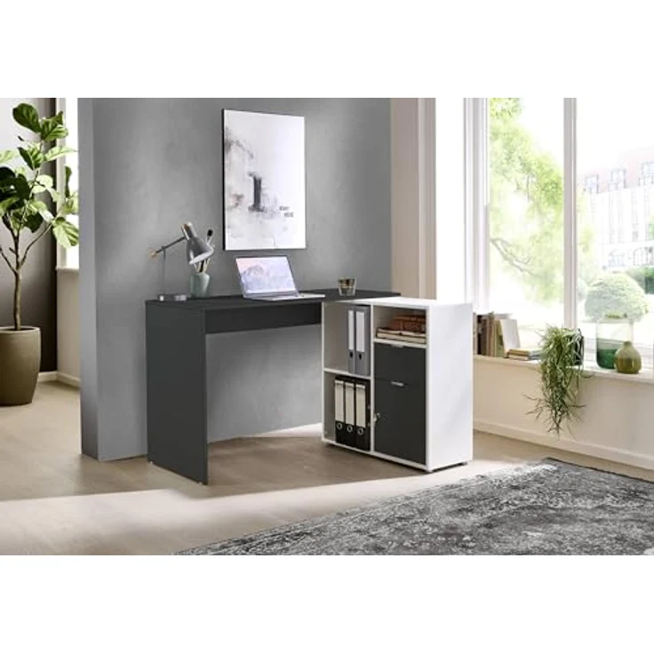 BMG Möbel Eckschreibtisch LENI (Schreibtischplatte mit Regal), Breite 110 cm, spiegelverkehrt montierbar, abschließbare Tür – Bild 2