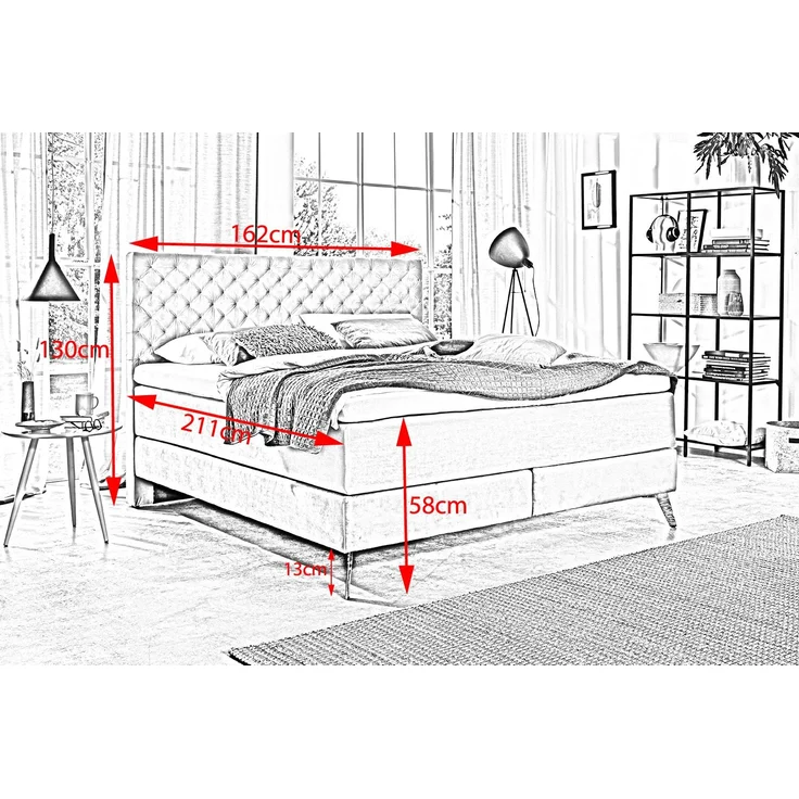 KAWOLA Bett SINDAR Boxspringbett Stoff dunkelblau Fuß silber ohne Topper 160x200cm – Bild 8