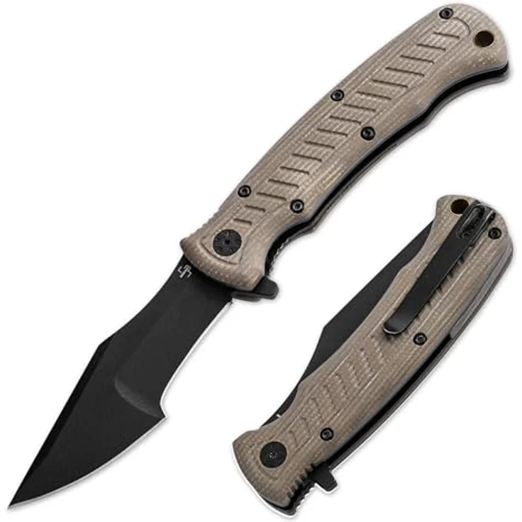 BÖKER PLUS® Micro Tracker Folder – klappbares Bushcraft-Messer mit 8,1 cm schwarzer 154CM Edelstahlklinge, Micarta Griff und Nylon-Etui in Geschenk-Box – Bild 1