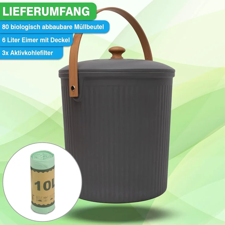YourCasa Biomülleimer YourCasa® Komposteimer Küche - 6L - Abwaschbarer Biomülleimer & Deckel, Fassungsvermögen 6L – Bild 6