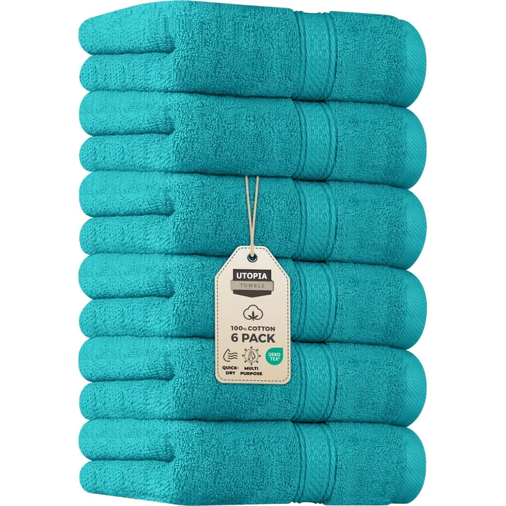Utopia Towels Handtücher Set Baumwolle, 41x71 cm, 6er Pack, Türkis | 100% Baumwolle, ultraweich, sehr saugfähig