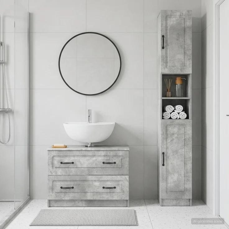vidaXL 2-teiliges Badezimmer Schrank Set UTRECHT Betongrau 3417570 – Bild 1