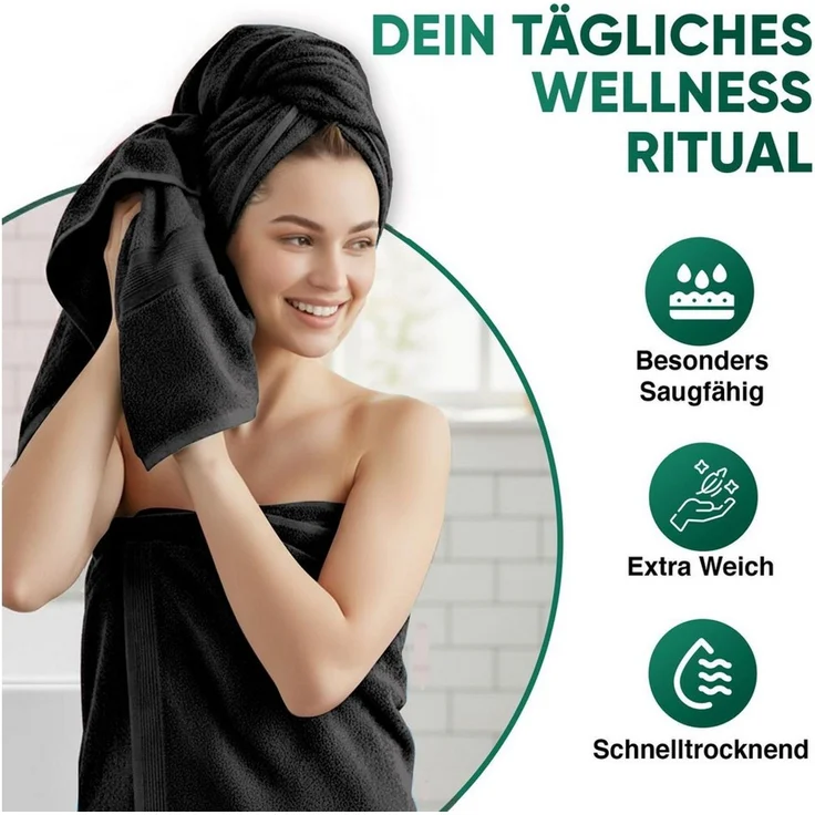leevitex® Duschtücher 2er-Set, 70x140 cm, 100% Baumwolle, saugstark und fusselfrei, Frottee (Set, 2-St), OEKO-TEX® STANDARD 100 zertifiziert, gestreifte Bordüre – Bild 2
