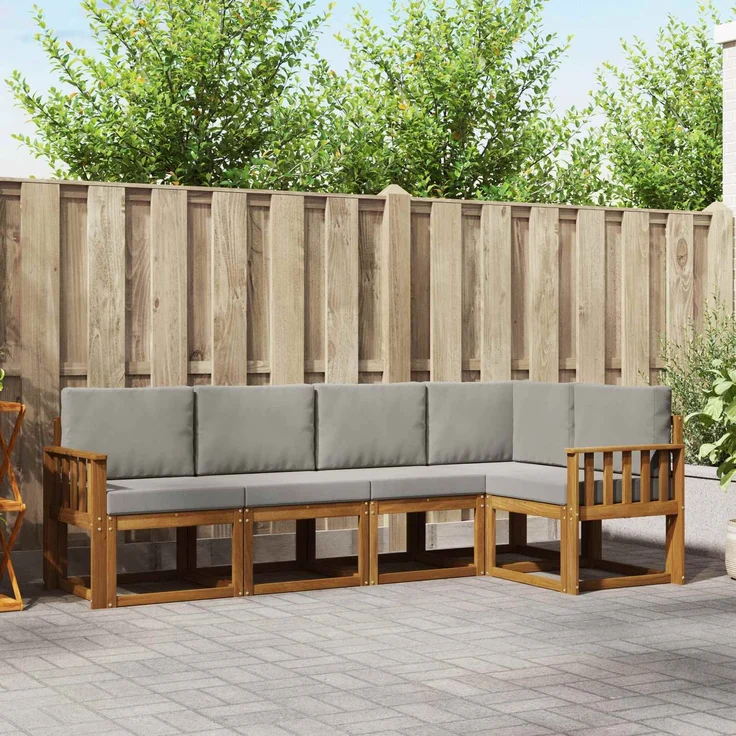 vidaXL Outdoor-Sofagarnitur 5 stk. 5-Sitzer Natur und Hellgrau 3366389 – Bild 1