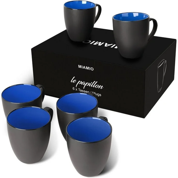 MiaMio Tasse MIAMIO - 6 x 350 ml Kaffeetassen Set Außen Schwarz Innen Farbig – Bild 5