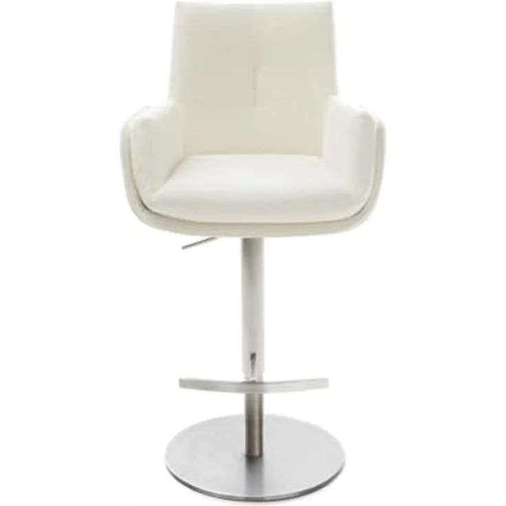 Barstuhl Clea-Flex Bouclé Soft Beige Drehfuß höhenverstellbar Edelstahl Silberfarben – Bild 3