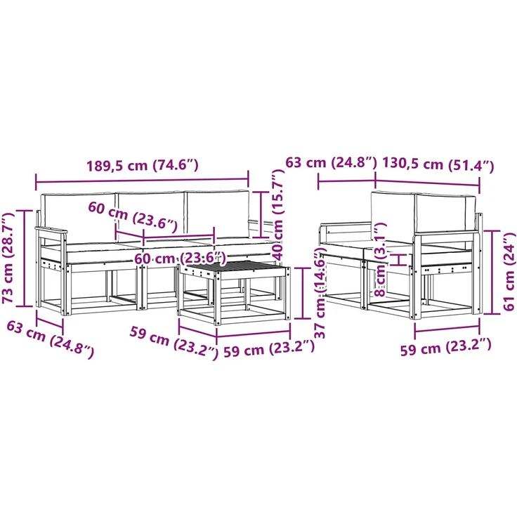 vidaXL Outdoor-Sofagarnitur mit Kissen 6 pcs Natur und Creme 3365998 – Bild 10