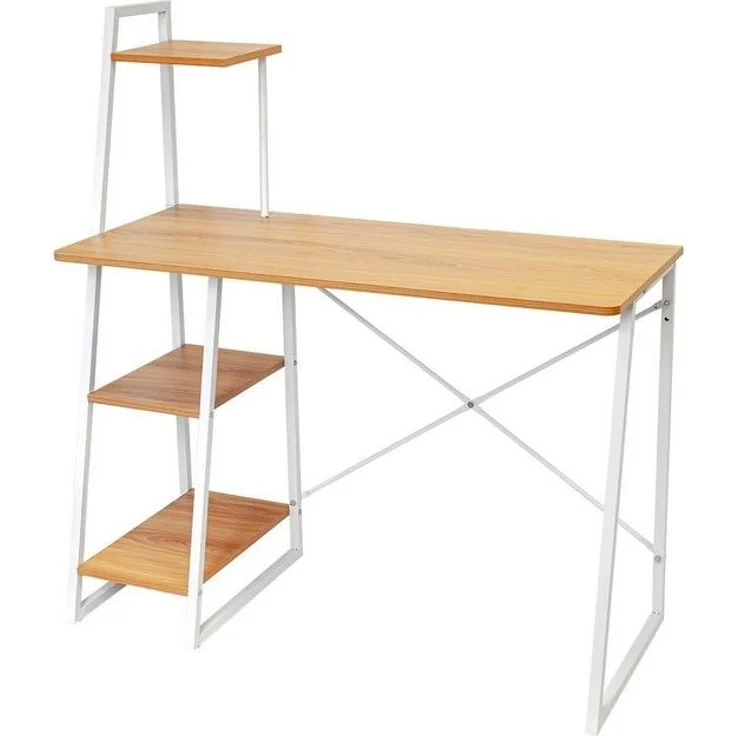 kamelshopping Regal-Schreibtisch Schreibtisch mit Aufbewahrungsregal, MDF Holz Arbeitsplatte, Metallgestell, weiß, integriertes Regal, Holz-Optik – Bild 4