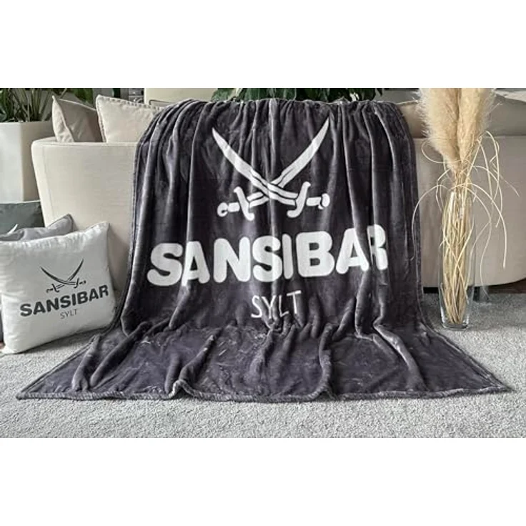 Sansibar 'Sylt' Wohndecke, 100 % hochwertiges Polyester anthrazit / offwhite, 150 x 200 cm – Bild 3