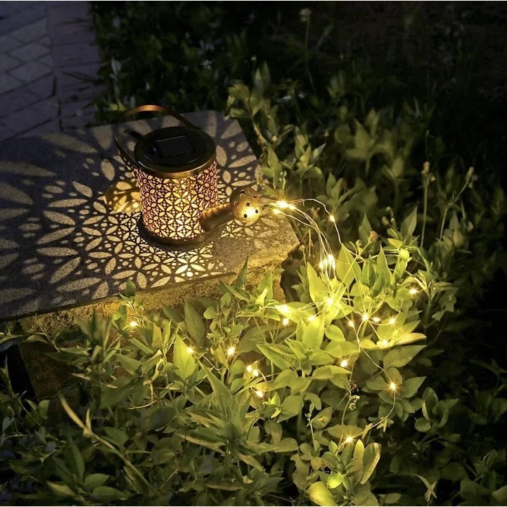Gardlov LED Solarleuchte Solar-Gartenlampe Gießkanne, Beleuchtung, LED fest integriert, Tageslichtweiß, 60 LEDs erzeugen den Effekt von fließendem Wasser aus der Kanne – Bild 6