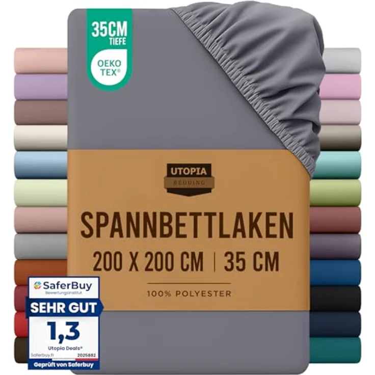 Utopia Bedding - Spannbettlaken 200x200 cm - Grau - Oeko-Tex Zertifiziertes Gebürstete Polyester-Mikrofaser Spannbetttuch - 35 cm Tiefe Tasche – Bild 2