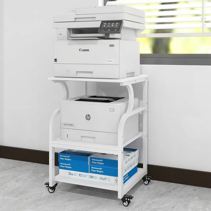 PUNCIA Druckertisch 3 Schichten Heim Büro mit Raddrucker Aufbewahrungshalter Tisch (1-St), Mobiler Druckwagen aus Holz & Metall