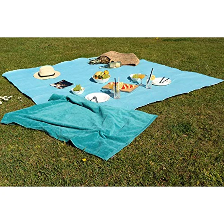 jilda-tex Picknickdecke Campingdecke XXL Matte 200x200 cm Strandmatte wasserdicht sandfest (Chillout-Petrol) – Bild 3