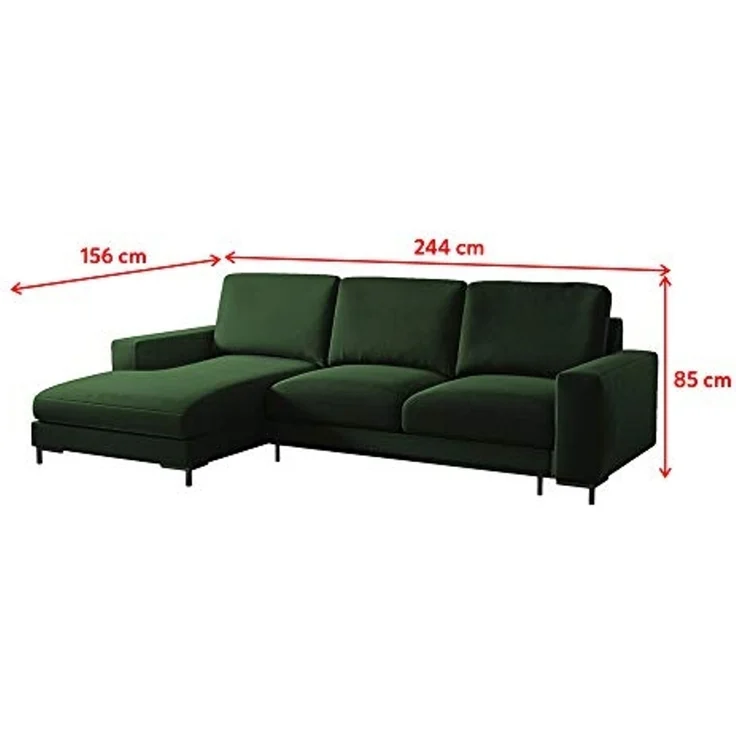 Selsey Mokpeo - Ecksofa mit Schlaffunktion, Bettkasten und schwarzen Füßen, 244 cm breit (Veloursbezug Flaschengrün, Ottomane Links) – Bild 3