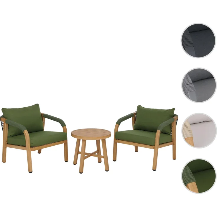 Aluminium Lounge-Set HWC-P82, Gartengarnitur Balkon-Set Stuhl Tisch, Stoff/Textil (220g/m²) ~ Holz-Optik olivgrün – Bild 10