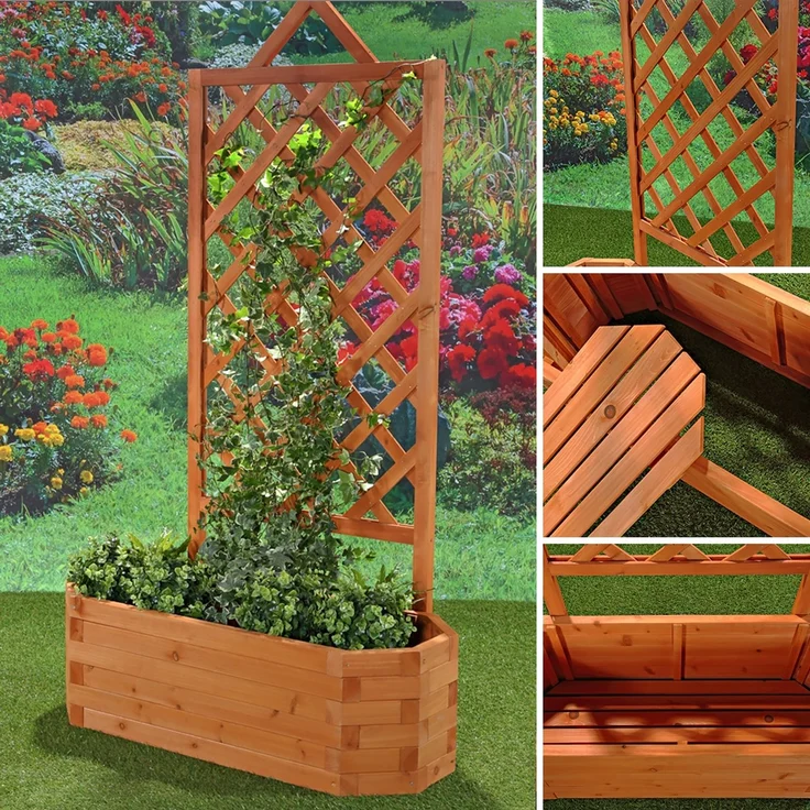 Spalier mit Blumenkasten Rankgitter Rosengitter Rankhilfe Rankkasten Rosen braun – Bild 8