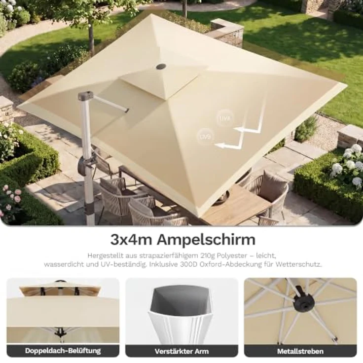 JUMMICO Ampelschirm Sonnenschirm 300x400 cm, Beige – Bild 5