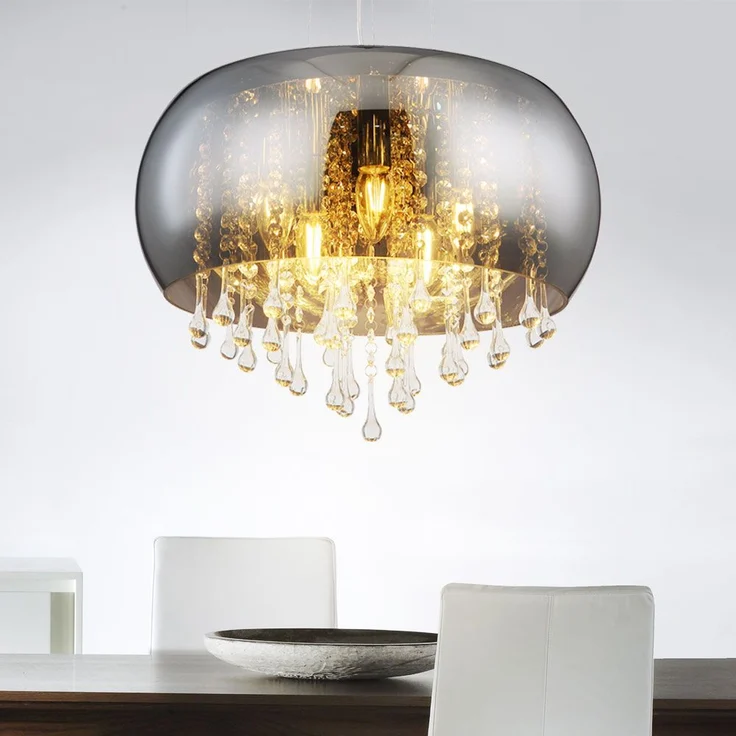 Hängeleuchte, rauchfarben, Glaskristalle, Chrom, 44 cm – Bild 8