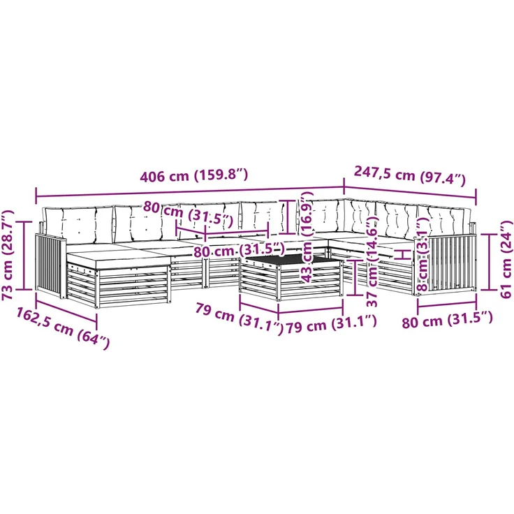 vidaXL Outdoor-Sofagarnitur 9 stk. 7-Sitzer Weiß und Anthrazit 3391002 – Bild 10