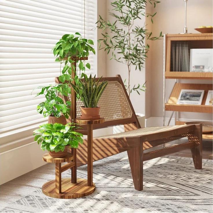 Bamworld Blumenständer platzsparender Pflanzenregal für Wohnzimmer & Garten, Blumentreppe (1 St), Holzblumenständer 3-stöckig, 33x54 cm – Bild 4