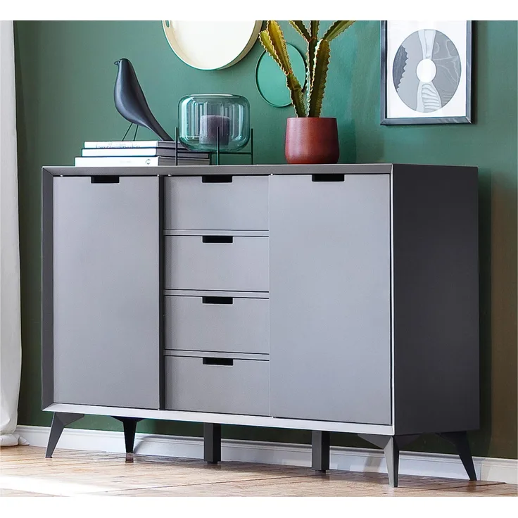 Highboard >Nemea< in Grau matt - 137x92x40cm (BxHxT)