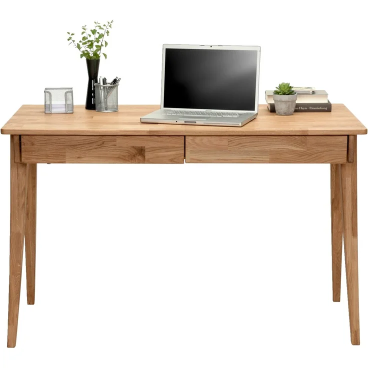 Linea Natura 'BONN' Schreibtisch Wildeiche massiv geölt, Massivholz Wildeiche, 120 x 76 x 65 cm, mit 2 Schubladen – Bild 3