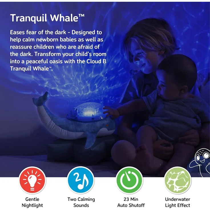 Cloud B Tranquil Family Whale Aqua Wal Familie Nachtlicht mit Sound – Bild 2