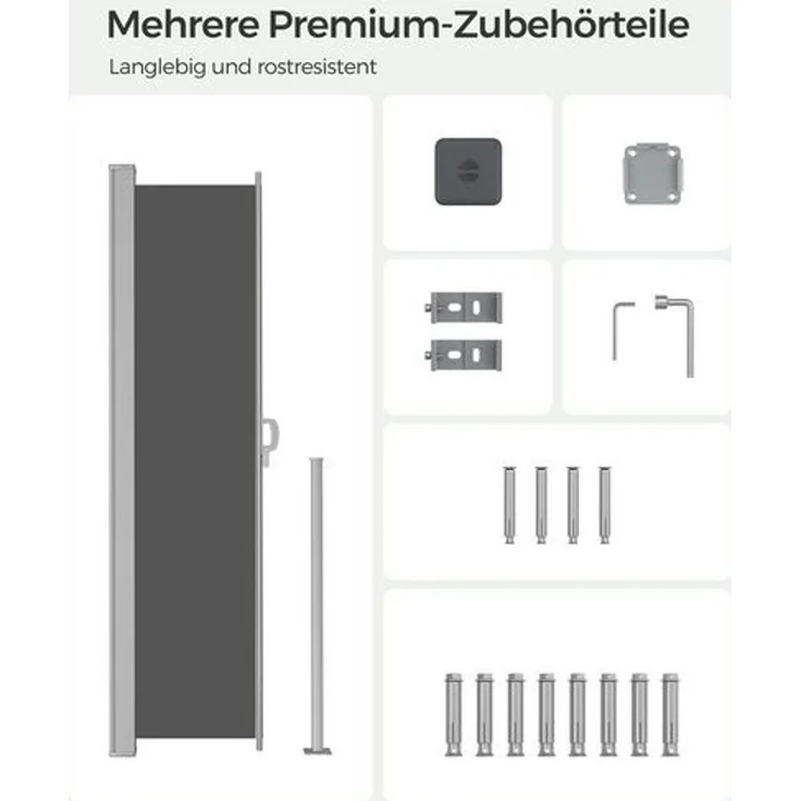 SONGMICS Seitenmarkise mit Stahl-Kasten, rostbeständig, ausziehbar, Anthrazit, 160x350 cm – Bild 5