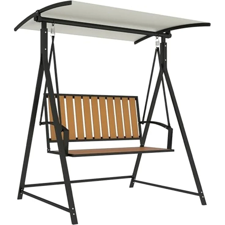 Outsunny Hollywoodschaukel mit verstellbarem Sonnendach, 2-Sitzer, Schaukelfunktion, 2-Sitzer Gartenschaukel, 1 tlg, wetterfest Schaukelbank, für Garten, Terrasse, 142 x 112 x 162cm, Schwarz – Bild 1