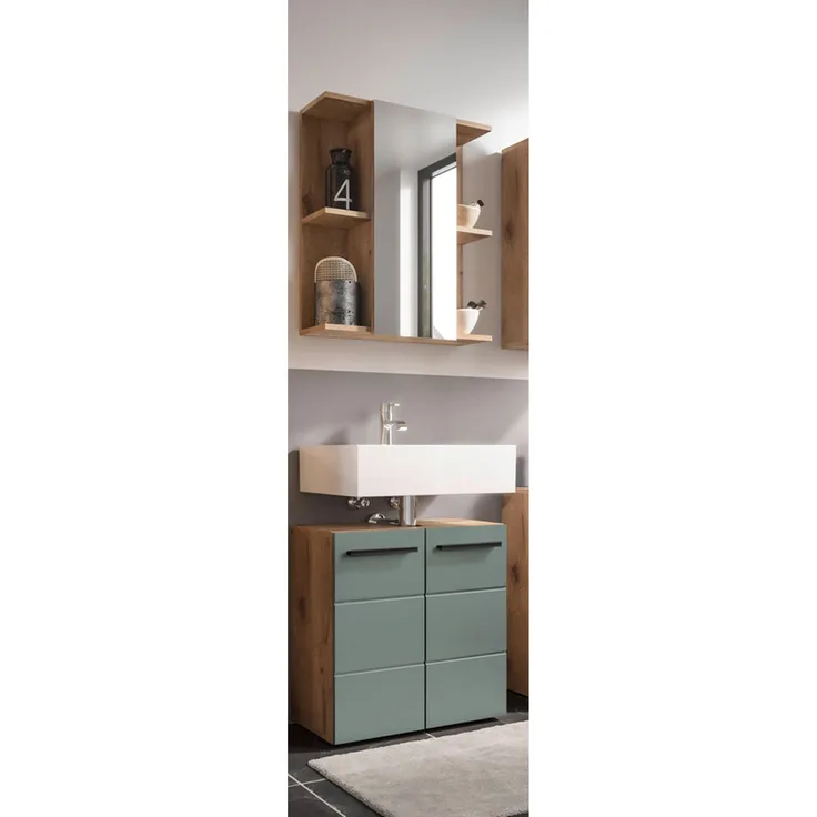 Badezimmer-Set >Vista< (2-tlg.) in Viking Oak / Schilfgrün - 60x190x31 (BxHxT)
