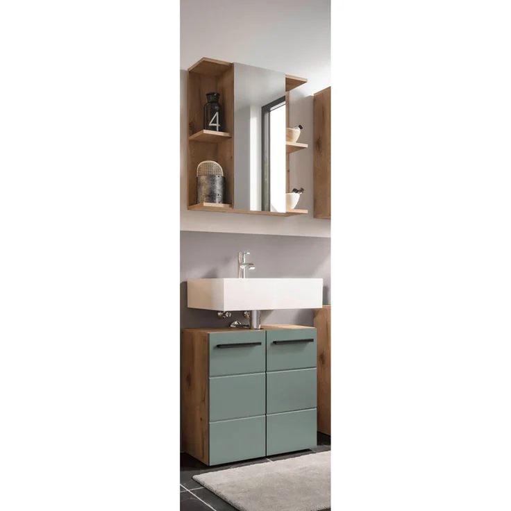 Badezimmer-Set >Vista< (2-tlg.) in Viking Oak / Schilfgrün - 60x190x31 (BxHxT) – Bild 1