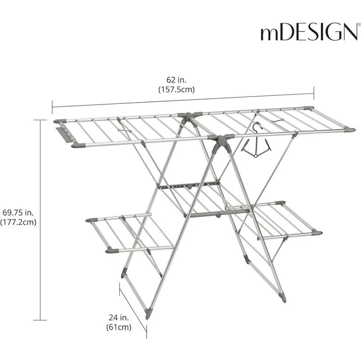 mDesign Wäschetrockner Wäscheständer Standtrockner ausklappbar Aluminium Grau – Bild 2
