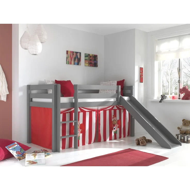 Kinderbett mit Rutsche Karolina Massivholz Grau Textilset Zirkus – Bild 2