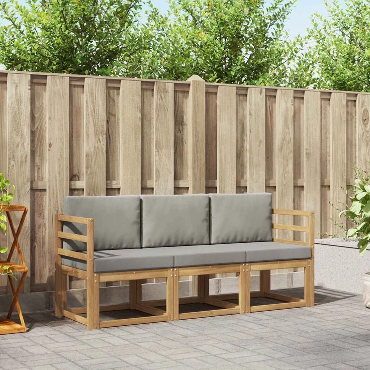 vidaXL Outdoor-Sofagarnitur 3 stk. Weiß und Hellgrau Polyester 3387160 – Bild 1