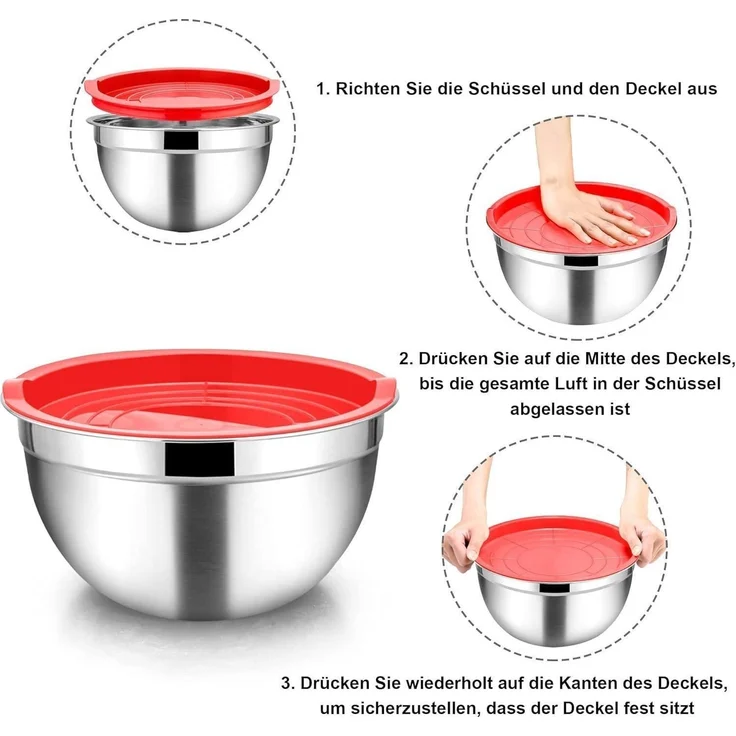 Homikit Edelstahl Rührschüssel Set 5 Stück mit Deckel für Küche 4.5 L / 2.7 L – Bild 5
