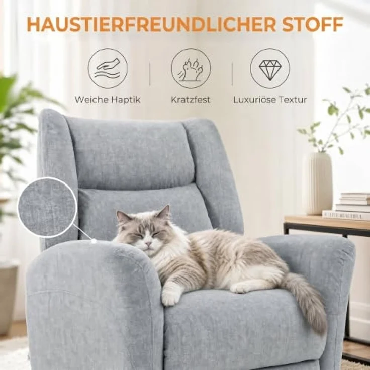 HOMCOM Relaxsessel Ruhesessel mit Schaukel- und Liegefunktion, breitem Sitz (TV Sessel, 1-St, 360° Drehbarer Liegesessel), für Wohnzimmer, Schlafzimmer, Heimkino, Hellgrau – Bild 6