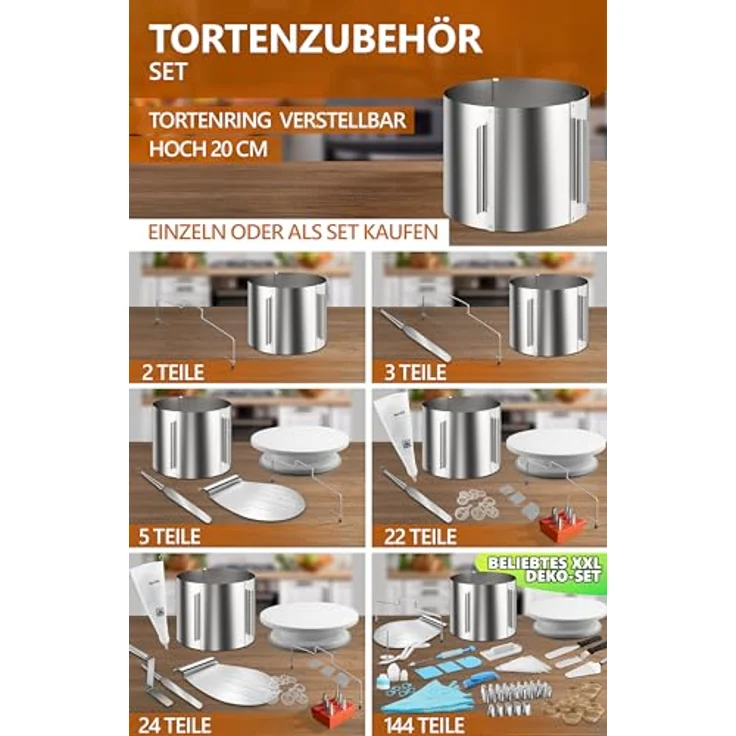 4smile Tortenring verstellbar 16-30 cm, 20 cm hoher Backring aus Edelstahl, stabile Tortenform - Kuchenring rund verstellbar, Backrahmen rund zum Backen und Dekorieren – Bild 7