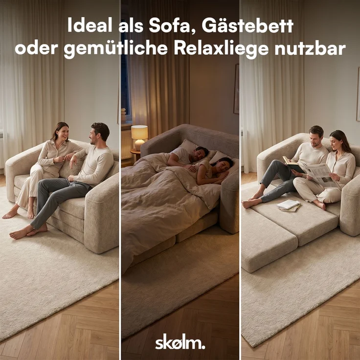 skølm 'Fjäll' Schlafsofa 2 Sitzer mit 2 Kissen, beige, Teddy-Bouclé Sofa ausklappbar, mit Liegefunktion, vakuumverpackt ohne Aufbau – Bild 8
