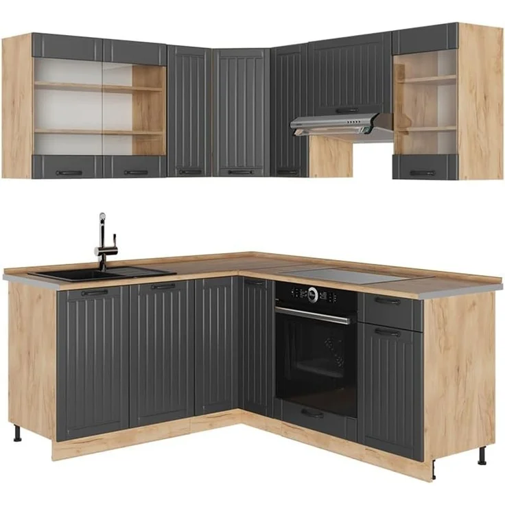 Eckküche Fame-Line Dunkelgrau/Goldkraft Eiche 190 x 160 cm, AP Eiche Vicco – Bild 1