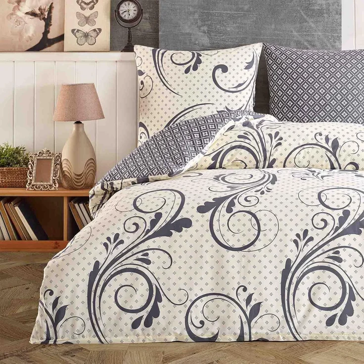 Buymax Bettwäsche Wendebettwäsche, Kissenbezug 80x80 cm, Renforce: 100% Baumwolle, 2 teilig, Bettbezug-Set, mit Reißverschluss, Muster Floral Barock – Bild 1