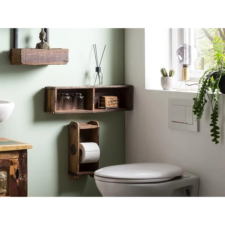 Ziegelform Rollenhalter Toilettenpapierhalter Holz Woodkings 15x33x10 cm WC-Rollenhalter Klopapierhalter Gäste-WC Badaccessoire rustikal Badezimmer-Deko – Bild 3