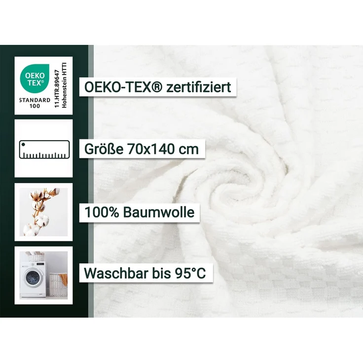 ZOLLNER Duschtücher, Frottier (5-St), 70 x 140 cm, 100% Baumwolle, vom Hotelwäschespezialisten – Bild 3