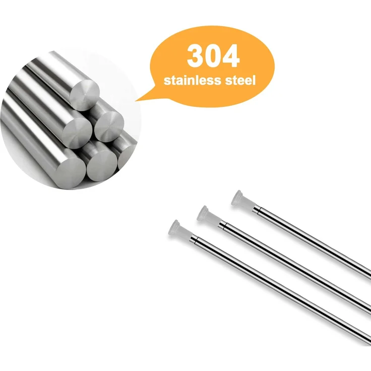 Eikuavons Edelstahl Duschvorhangstange 140-260 cm, Teleskopstange Klemmstange ohne Bohren, Ø25 mm,Edelstahl,Weiß – Bild 7