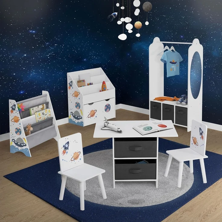 Joyz Spielzeugtruhe Kinderregal Kindermöbel Kinderzimmerregal Spielzeug Spielzimmer Möbel, Weltraum Kindersitzgruppe 3tlg. 1x Tisch & 2x Stühle Pressspan / Vlies – Bild 8