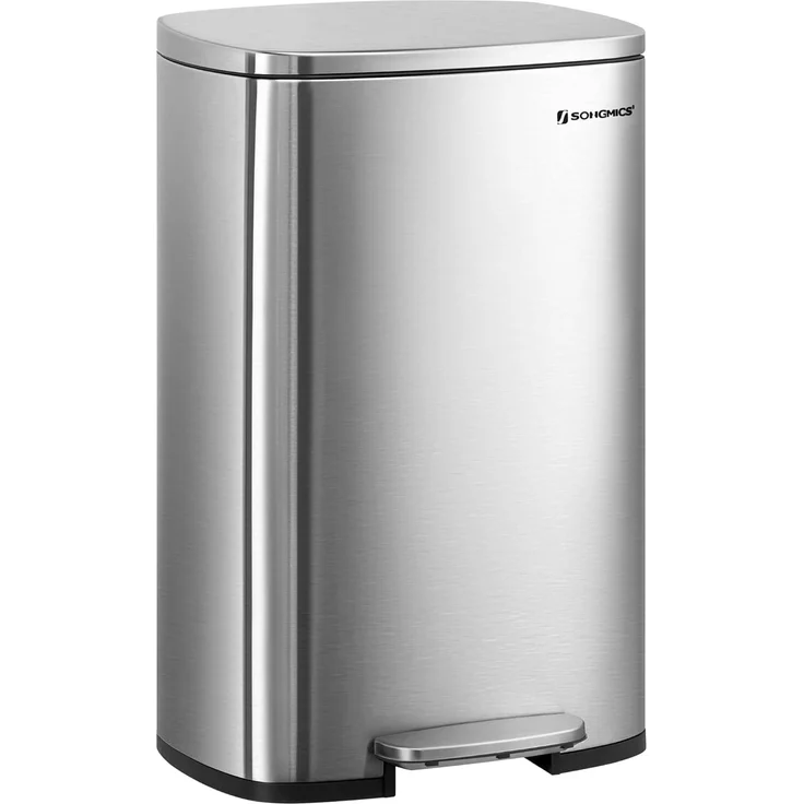 Songmics Mülleimer mit Deckel und Softclose, Stahl, 42,5 x 31,8 x 65,7 cm, 50 Liter, Silbern – Bild 1