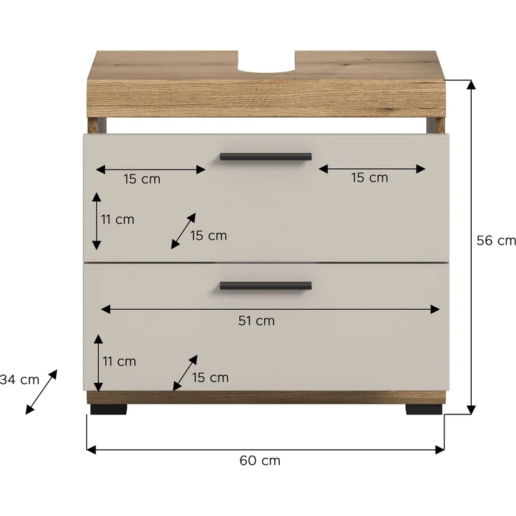 Waschbeckenunterschrank >Scout< in Evoak Oak / Kaschmir - 60x56x34cm (BxHxT) – Bild 4