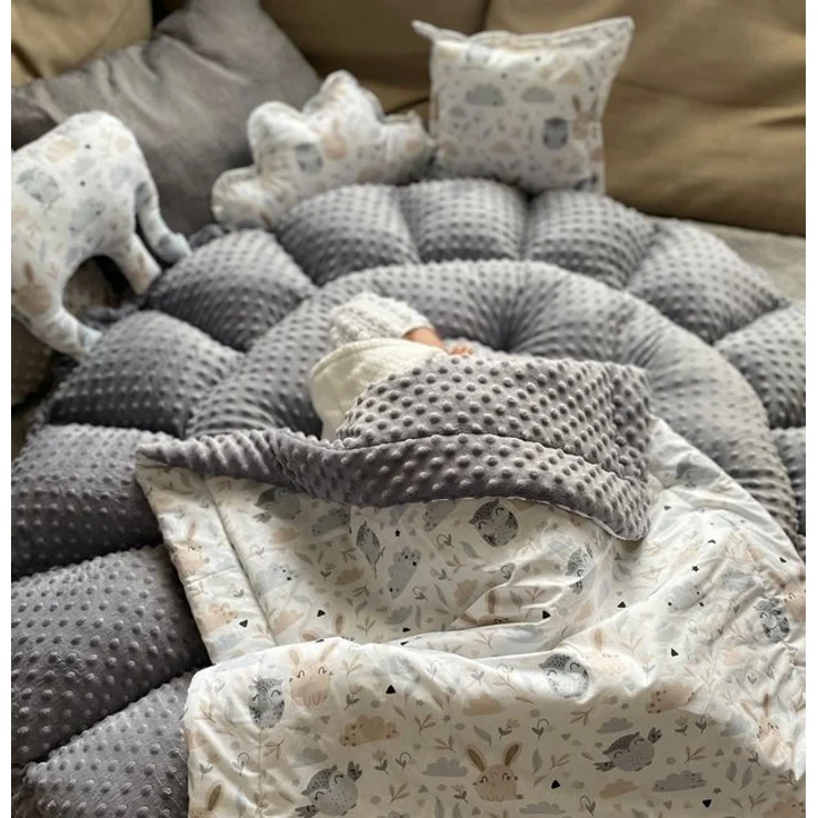 Loolay Bettnestchen MINKY Graphit/ HASE Beige-Weiß ENGELSNEST Babynest, Unterlage, (PREMIIUM XXL als Nestchen Ø90cm, als Krabbeldecke Ø155cm, Original LOOLAY® Babynestchen Spielmatte Reisebett ►SETS MIT ZUBEHÖR), 100% Europäische Stoffe und Kleinserien... – Bild 4